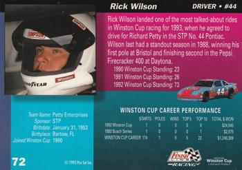 1993 Finish Line - Silver Series '93 #72 Rick Wilson Back