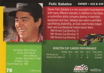 1993 Finish Line - Silver Series '93 #78 Felix Sabates Back