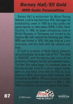 1993 Finish Line - Silver Series '93 #87 Barney Hall/Eli Gold Back