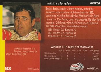 1993 Finish Line - Silver Series '93 #93 Jimmy Hensley Back
