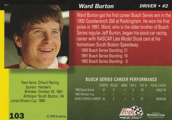 1993 Finish Line - Silver Series '93 #103 Ward Burton Back