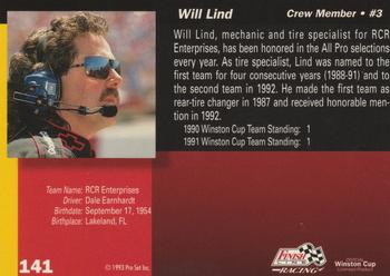 1993 Finish Line - Silver Series '93 #141 Will Lind Back