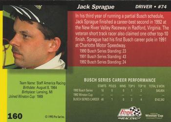 1993 Finish Line - Silver Series '93 #160 Jack Sprague Back
