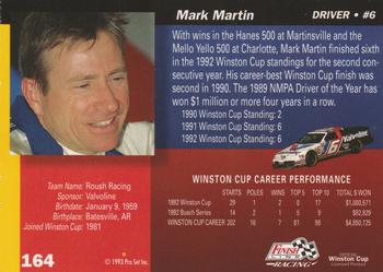 1993 Finish Line - Silver Series '93 #164 Mark Martin Back