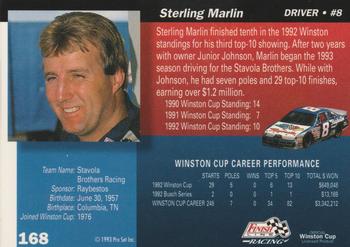 1993 Finish Line - Silver Series '93 #168 Sterling Marlin Back