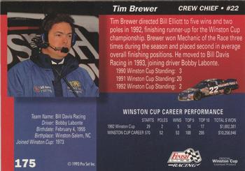 1993 Finish Line - Silver Series '93 #175 Tim Brewer Back