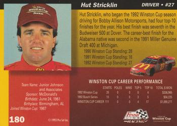 1993 Finish Line - Silver Series '93 #180 Hut Stricklin Back