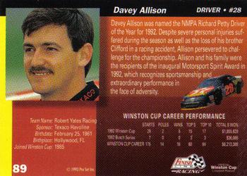 1993 Finish Line - Silver Series '93 #89 Davey Allison Back
