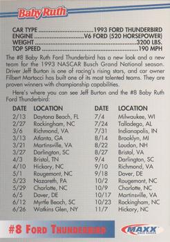 1993 Maxx Baby Ruth Jeff Burton #NNO Jeff Burton's Car Back
