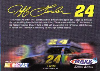 1993 Maxx Special Edition Jeff Gordon #7 1st Sprint Car Win, 1985 Back