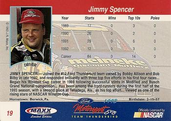 1993 Maxx Ford Motorsport #19 Jimmy Spencer Back