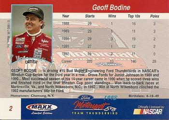 1993 Maxx Ford Motorsport #2 Geoff Bodine Back