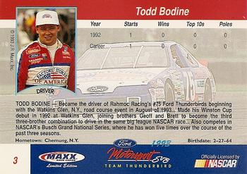 1993 Maxx Ford Motorsport #3 Todd Bodine Back