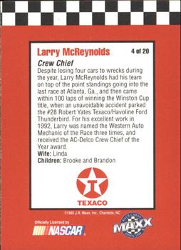 1993 Maxx Texaco Davey Allison #4 Larry McReynolds Back