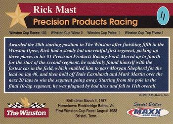 1993 Maxx The Winston #11 Rick Mast Back