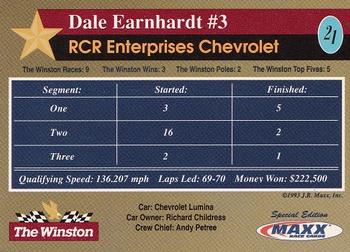 1993 Maxx The Winston #21 Dale Earnhardt's Car Back