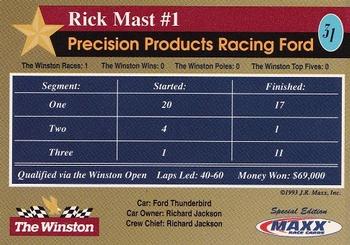 1993 Maxx The Winston #31 Rick Mast's Car Back
