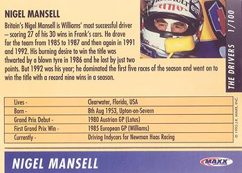 1993 Maxx Williams Racing #1 Nigel Mansell Back