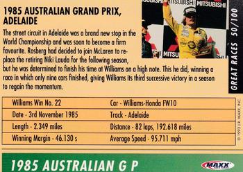 1993 Maxx Williams Racing #50 Nigel Mansell Back