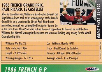 1993 Maxx Williams Racing #54 Nigel Mansell's Car Back