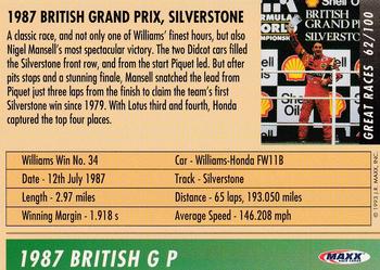 1993 Maxx Williams Racing #62 Nigel Mansell Back