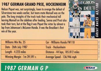 1993 Maxx Williams Racing #63 Nelson Piquet's Car Back