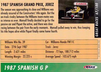 1993 Maxx Williams Racing #67 Nigel Mansell Back