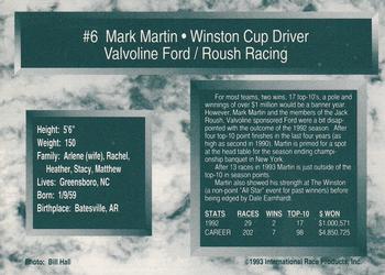 1993 Traks - First Run #6 Mark Martin Back