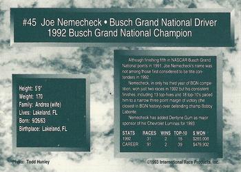1993 Traks - First Run #45 Joe Nemechek Back