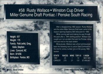 1993 Traks - First Run #58 Rusty Wallace Back