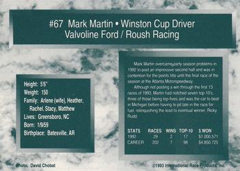 1993 Traks - First Run #67 Mark Martin Back