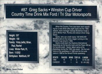 1993 Traks - First Run #87 Greg Sacks Back