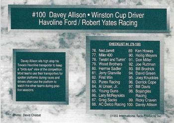 1993 Traks - First Run #100 Davey Allison Back