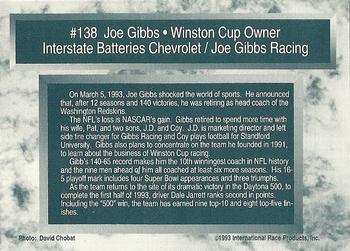1993 Traks - First Run #138 Joe Gibbs Back