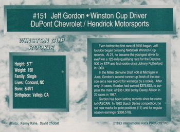 1993 Traks - First Run #151 Jeff Gordon Back