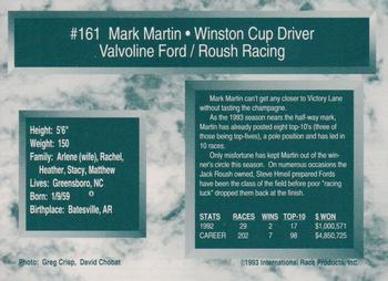 1993 Traks - First Run #161 Mark Martin Back