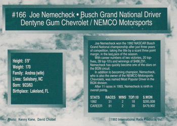 1993 Traks - First Run #166 Joe Nemechek Back
