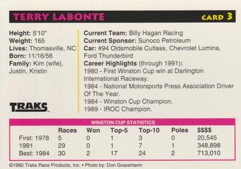 1992 Traks Preferred Collector #3 Terry Labonte Back