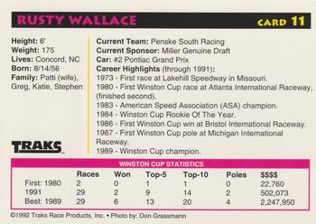 1992 Traks Preferred Collector #11 Rusty Wallace Back