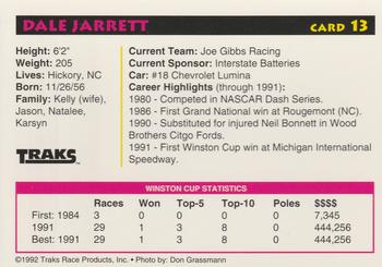 1992 Traks Preferred Collector #13 Dale Jarrett Back