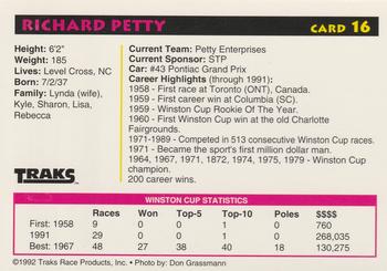 1992 Traks Preferred Collector #16 Richard Petty Back
