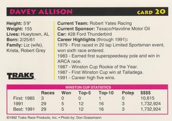1992 Traks Preferred Collector #20 Davey Allison Back