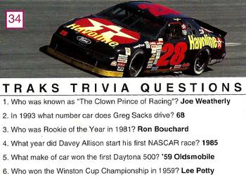 1993 Traks Trivia #34 Davey Allison w/Crew Back