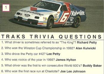1993 Traks Trivia #1 Mark Martin Back