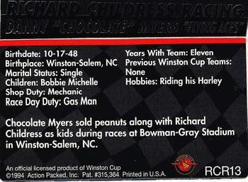 1994 Action Packed - Richard Childress Racing #RCR13 Danny Myers Back