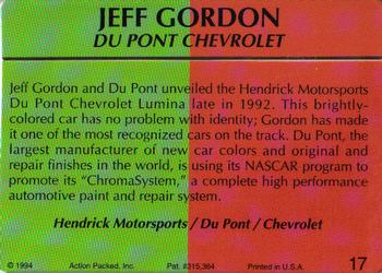 1994 Action Packed Champ and Challenger #17 Jeff Gordon's Car Back