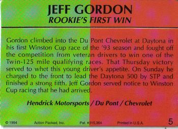 1994 Action Packed Champ and Challenger #5 Jeff Gordon Back