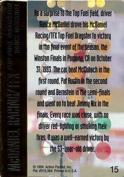 1994 Action Packed NHRA #15 Rance McDaniel's Car Back
