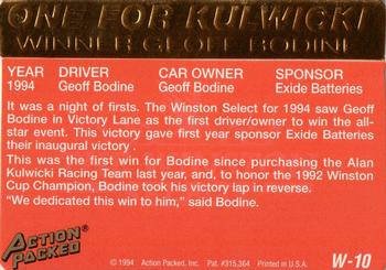 1994 Action Packed The Winston Select #W-10 Geoff Bodine Back