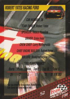1994 Finish Line - Silver #52 Ernie Irvan's Car Back